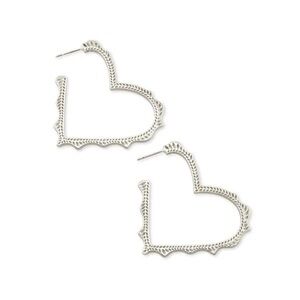 Kendra Scott Jewelry Sophee Heart Silver Hoop Earrings Including Dust Bag.
